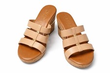 Italian Shoemakers Women s Wedge Sandals Size 7 Nude Tan Leather Made in Italy