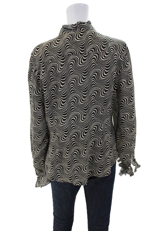 Blusa J. Mclaughlin Mujer Manga Larga Cuello Abotonada Negra Blanca Talla 12 Foto 3 de 4