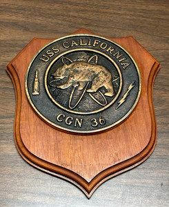 USS CALIFORNIA (CGN-36) VINTAGE BRASS WOOD NAVY PLAQUE