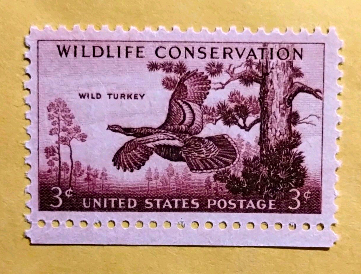 US Postage 3 Cent Wildlife Conservation Wild Turkey Purple Stamp MNH Single