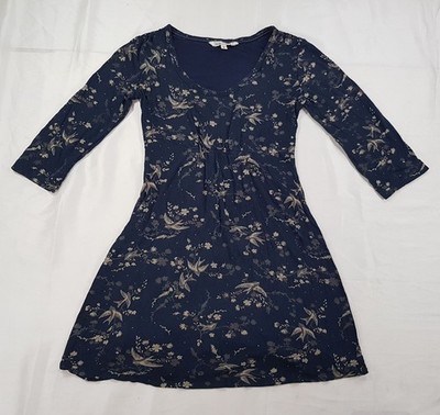 FAT FACE GRÖSSE 6 UK XS DAMEN MARINEBLAU GEBLÜMT SCHWALBE VOGEL ÜBER KNIE FIT&FLARE KLEID