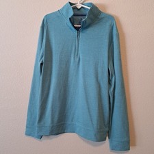 Johnnie-O Boys Turquoise Blue Stripe Quarter Zip Pullover Performance Top Size 8