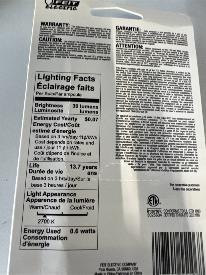 6-4 Packs Get Bulbs BP7C7/850/LED/4 0.6W 7W Eq 30 Lumen Candela Base LED... - Image 3 of 3