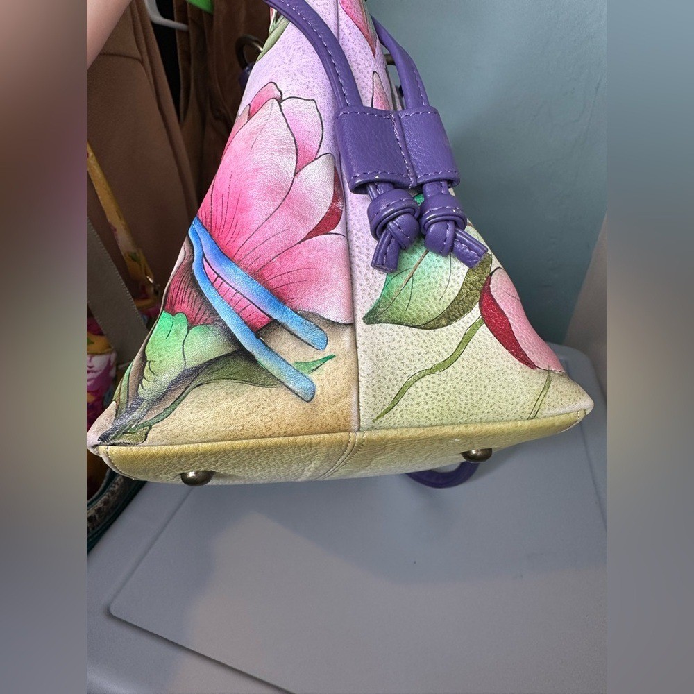 Anuschka Hand Painted Genuine Leather Featuring Hummingbird Floral Tote Bag.