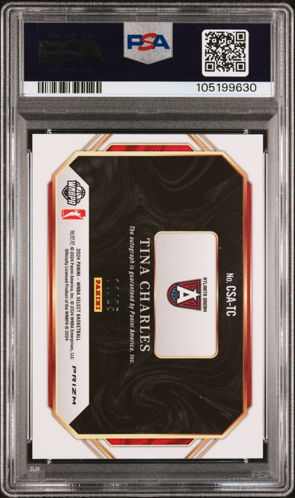 TINA CHARLES #/25 2024 SELECT WNBA COURTSIDE ACTION TIE-DYE PRIZM AUTO PSA 8 view 2
