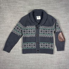 Genuine Kids OshKosh Boys 4T Grey Fair Isle Shawl Collar Cardigan Sweater