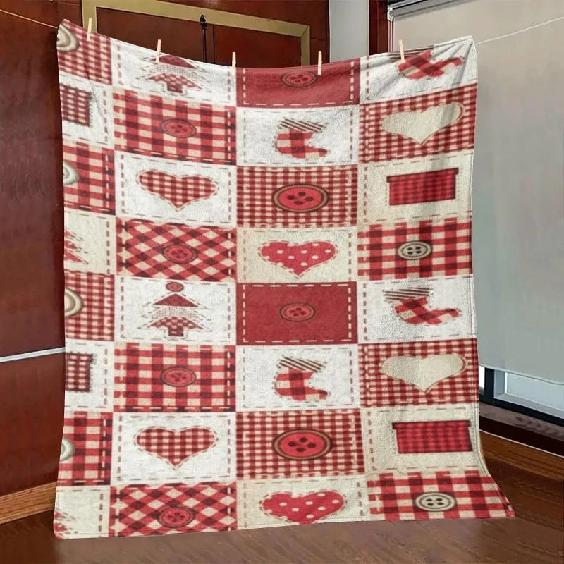 Hearts and Buttons Christmas Gifts Throw Blanket Traditional Country Patchwork - Image 3 of 4