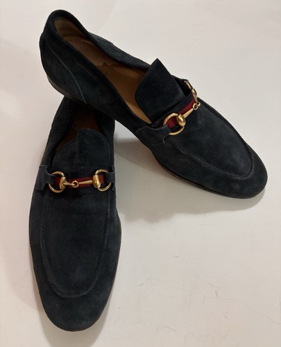 Gucci Blue Suede Leather Horse Bit Jordaan Loafers Men’s Size US 10