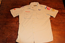 Boy Scouts of America BSA Men's Shirt Tan Medium Vented Poly Microfiber Sewn Pat
