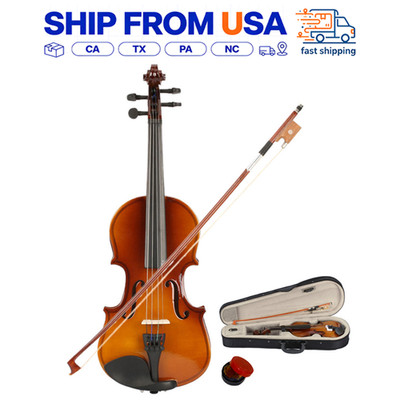 1/8 Acoustic Violin Set With Case Bow Rosin Natural Wood Finish For Kid Beginner