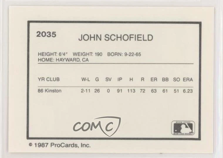 1987 ProCards Minor League John Schofield #2035 - Image 2 of 2