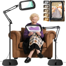 30X 10X Extra Large Floor Magnifying Glass with Light and Stand,7-Inch Adjustabl