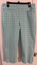 Chico's Perfect Stretch Women's Pull On Capri Pants Size 2 US 12 Blue White