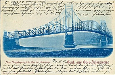 Postcard (b241) Ober-Schöneweide 1900 new pedestrian bridge over the Obersp