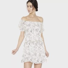 Alice + Olivia Embroidered Silk Off Shoulder Janell Dress Black and Cream Size 2