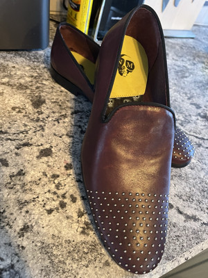 Noose & Monkey Mens Burgundy Studded Leather Slip On Shoes Sz 8 New! Wine Studded Loafers – modernimageshoppe main image 3