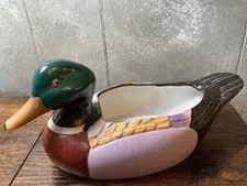 Vtg Duck Mallard Ceramic Pottery Planter Art Hand Painted Decor Taiwan Decoy