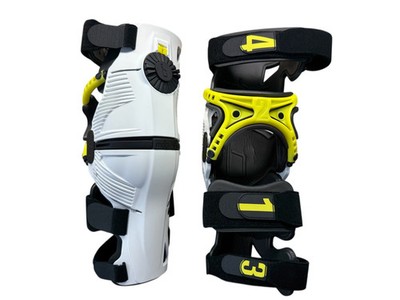 Mobius X8 Knee Braces Small White / Acid Yellow PAIR Dirt Bike MX ATV - OPEN BOX