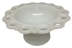 Vintage White Milk Glass Pedestal Cake Stand Lace Edge