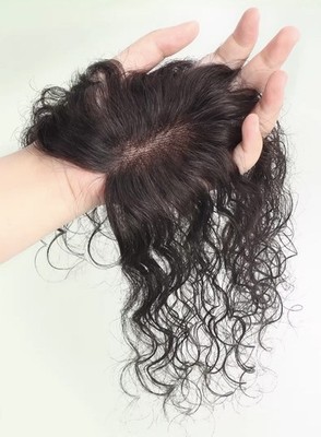 2.3''x3.15'' Mono Base Wavy 100% Human Hair Topper Clip in 25cm, Black/Brown