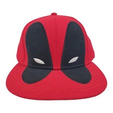 DEADPOOL Hat One Size Red Black MARVEL COMICS Embroidered EYES Logo Fitted