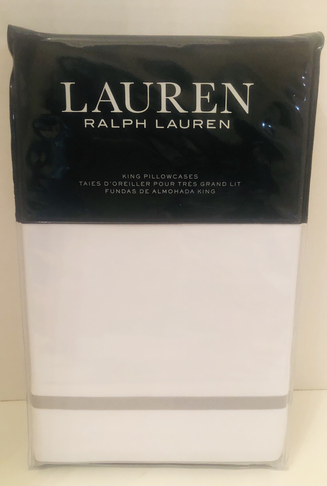RALPH LAUREN Spencer Border Sateen White / Grey 2 KING SIZE