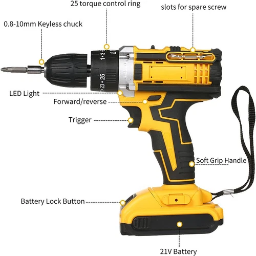 2 Battery 21V Cordless Drill Combi Driver High Power Electric Screwdriver Set UK - Picture 17 of 24