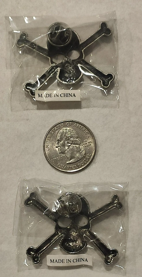 2 Skull Lapel Pins Pirate Skull And Cross Bones 1¾" Wide Pins - Image 3 of 4