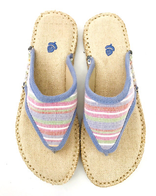 New Womens Acorn Sandal Flip Flops SZ 10 Blue Multi Distressed Denim Look Flats