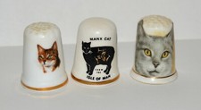 3 x Vintage St George / Birchcroft Bone China Thimbles with Cat Designs