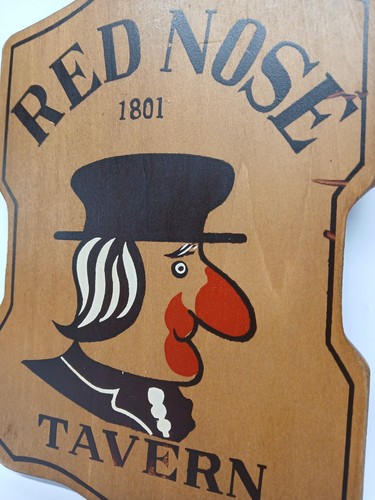 VINTAGE WOODEN PUB SIGN WOODEN RED NOSE TAVERN JAPAN FREE SHIPPING MAN CAVE - Picture 4 of 6