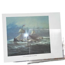 USS RHODE ISLAND  NAVAL Art Print Warship Chas Lundgren Embossed 50 State Ship