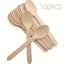 100 X ECOWISE NATURAL RECYCLEABLE Wooden Spoon TeaSpoon Kitchen Utensil Cutlery