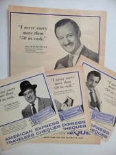 AmEx Travelers Cheques Bob Hope Niven Set Of 4 Original 1958 Print Ads ~5.5x5.5"