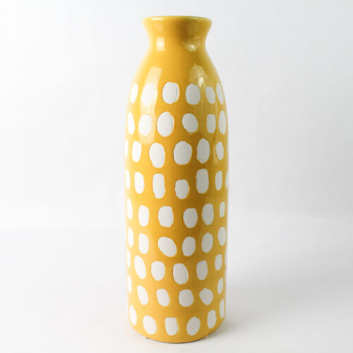 HD Designs Ceramic Vase Mustard Yellow & White Spots 14.5"