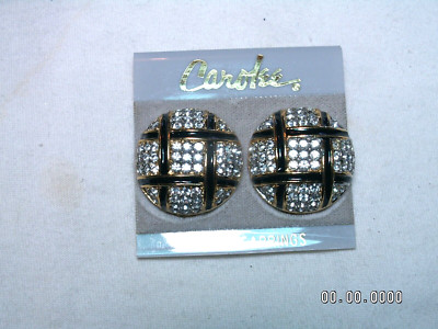 Carolee Farbe Gold, Kristalle, Emaille schwarz Kuppel Clip-On Ohrringe