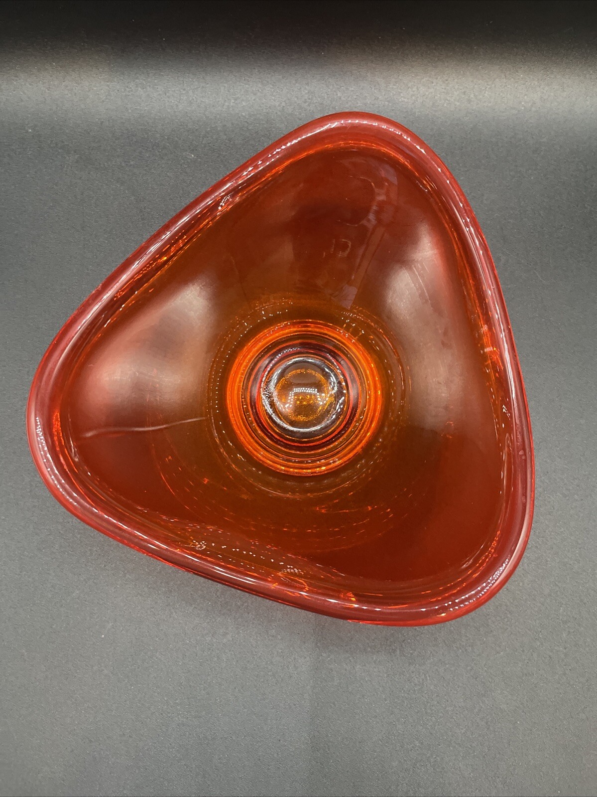 Vintage Mid Century Orange Glass Art Footed Decorative Bowl  