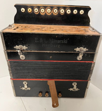 E.  L. Minarski Hamburg Antique Button Accordion   For Parts or Repair