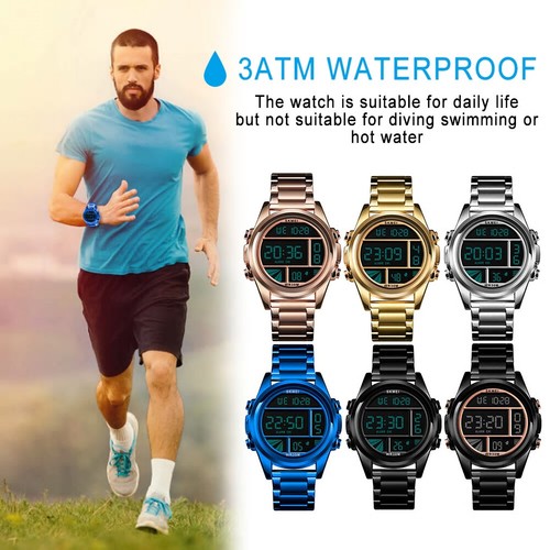 SKMEI Fashionable Steel Belt Electronic Watch For Men Innovative Style - Imagen 9 de 18