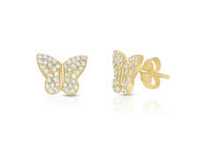 ADIRFINE 925 Sterling Silver Butterfly CZ Stud Earrings