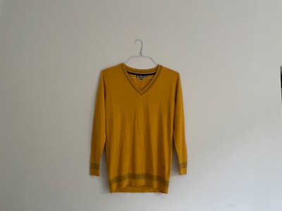 new biba mustard and metallised gold trim v neck jumper xs uk rrp