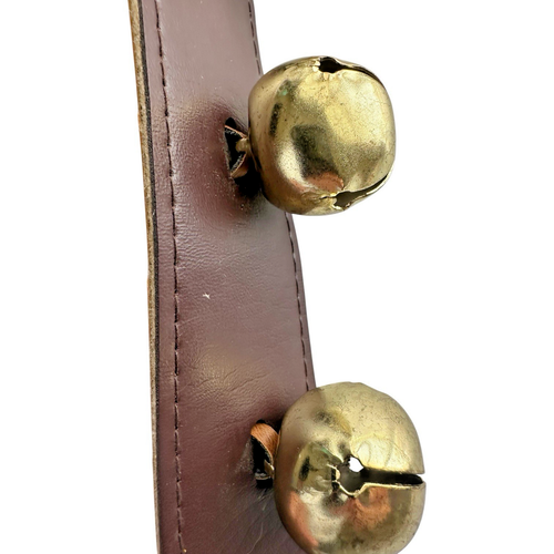 Vintage Sleigh Horse Jingle Bells Faux Leather Brass DOOR HANGER Christmas Decor - Picture 8 of 15