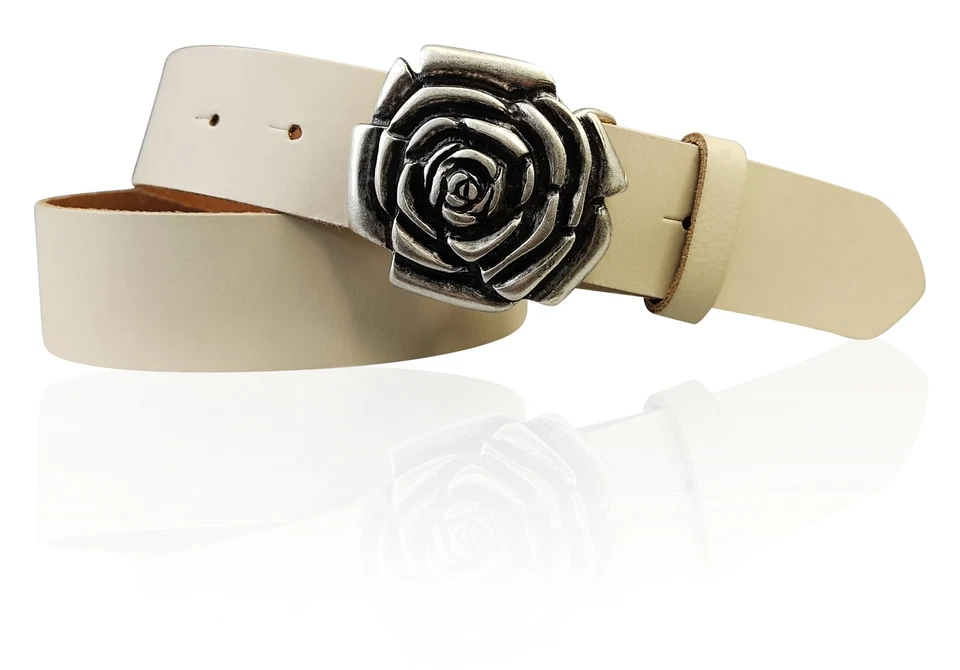 FRONHOFER Damengürtel mit Rosenblüte Gürtelschnalle, silber, 4 cm Ledergürtel