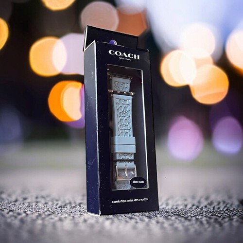 COACH Apple Watch Strap in Blue Embossed Rubber w/SS Hardware 38MM/40MM NIB - Picture 6 of 24