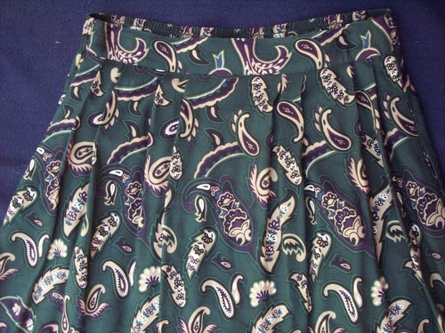 Radcliffe Long A-line Skirt Petites Sz M PM Green Floral Paisley Elastic Waist - Picture 3 of 5