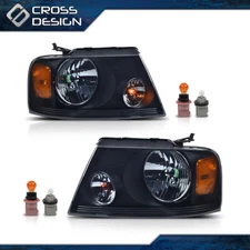 1Pair Black Housing Amber Side Headlights Assembly Fit For 04-08 Ford F-150 F150