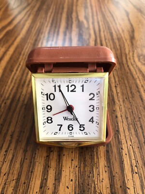 Vintage WESTCLOX Wind-Up Travel Alarm Clock in Brown Case | eBay