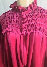 VTG Womens Nightgown Robe Housecoat Fuschia Waffle 1/4 Zip Size M Velour pockets