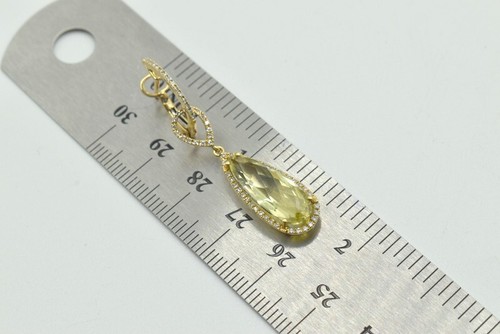 14k Yellow Gold Peridot Gemstone Diamond Teardrop Dangle Chandelier Earrings - Picture 12 of 14
