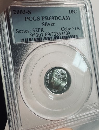 2003-S Proof Silver Roosevelt 10c ~ PCGS PR69DCAM ~ Beautiful High-Grade Coin! - Picture 3 of 6